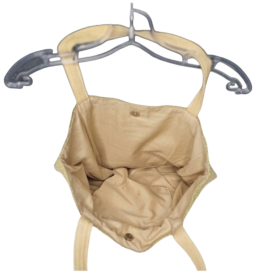 Paper Straw Tote Bag with Gold Stripes image indicator(3)