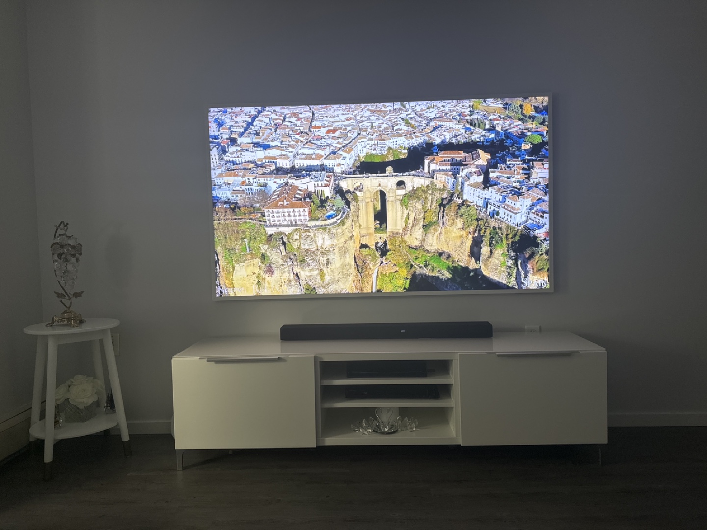 White TV Stand with Glass Top