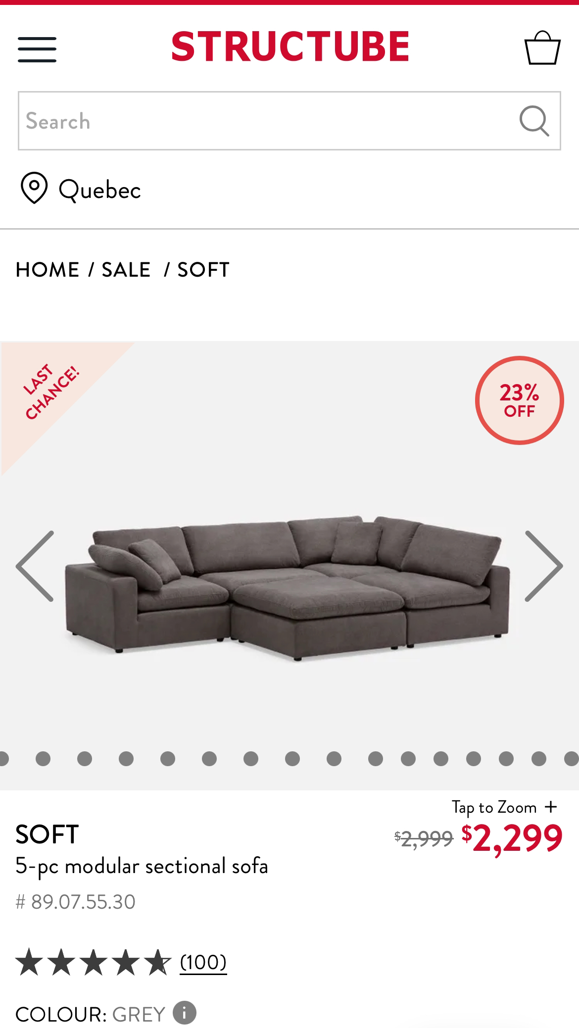Structube 5 piece modular sectional sofa in grey - photo 4