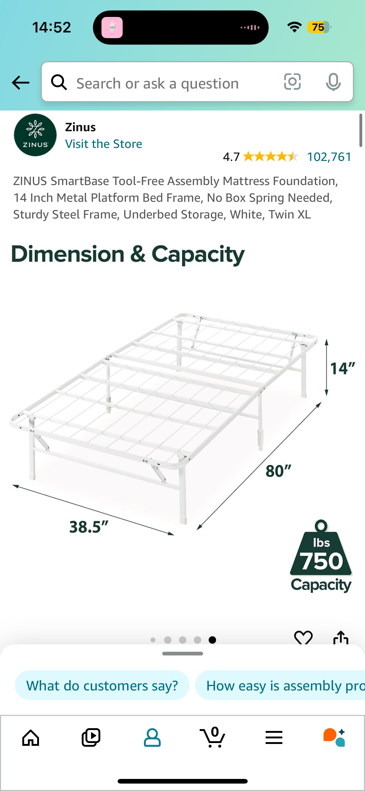 Twin XL Zinus foldable bed frame and mattress+cover - photo 5