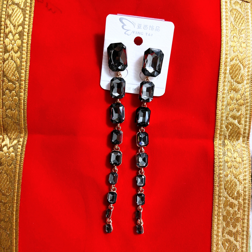 New- Long Crystal Statement Earrings (5 inch long) thumbnail