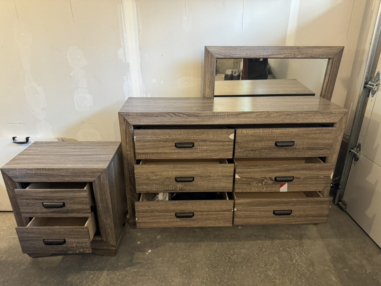 Dressing table with mirror and side table