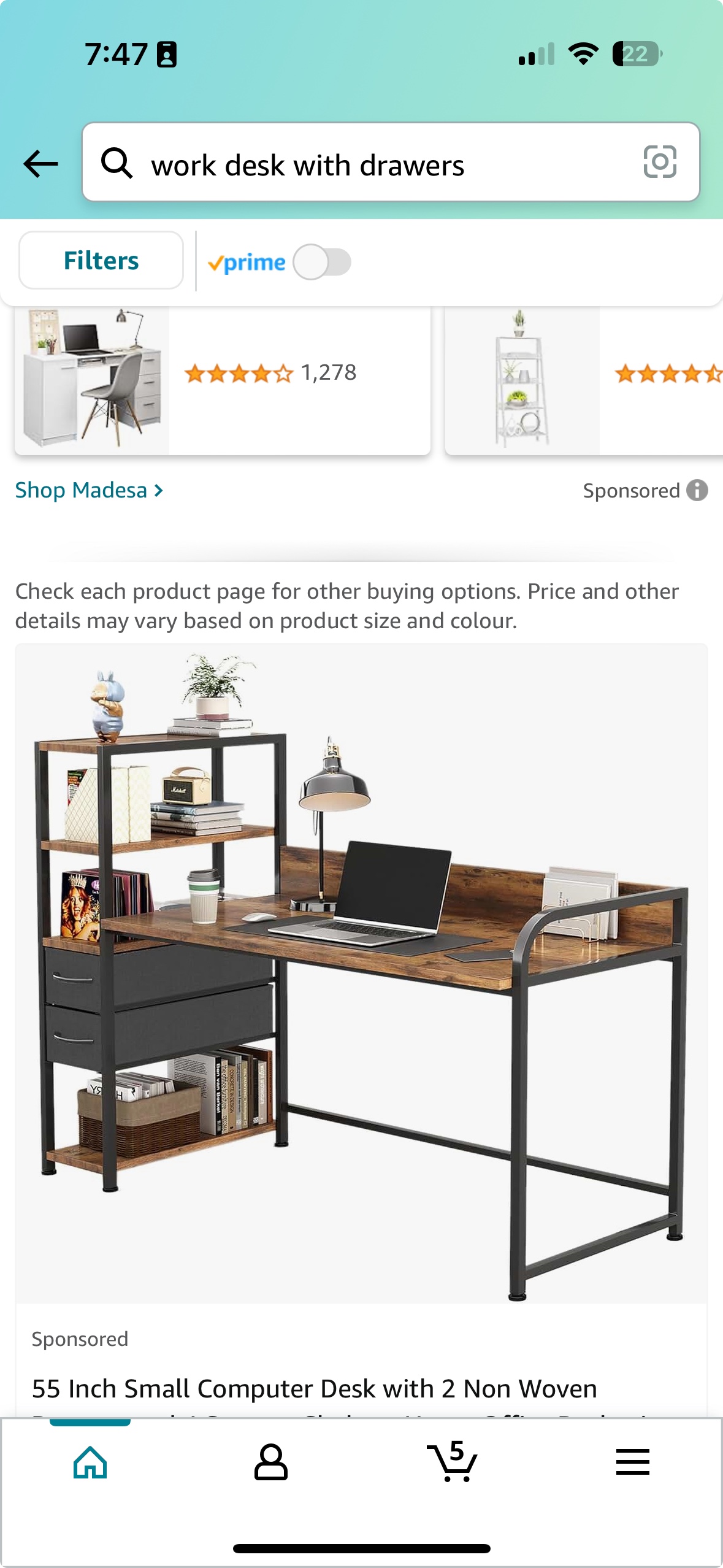 Office desk (55 inch) with 4 Shelves & 2 Drawers - photo 2