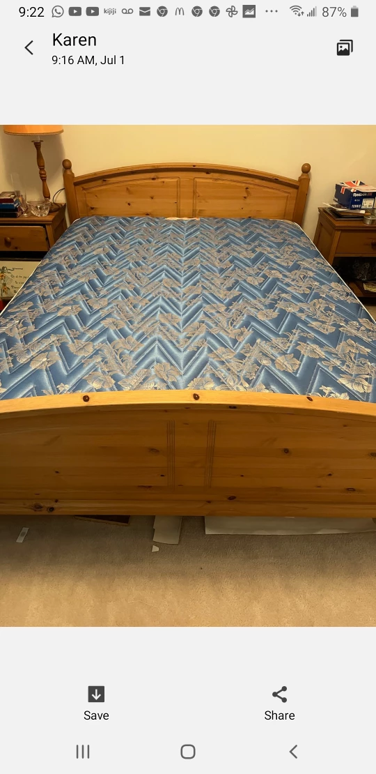 Solid wood IKEA queen bed & 2 side tables