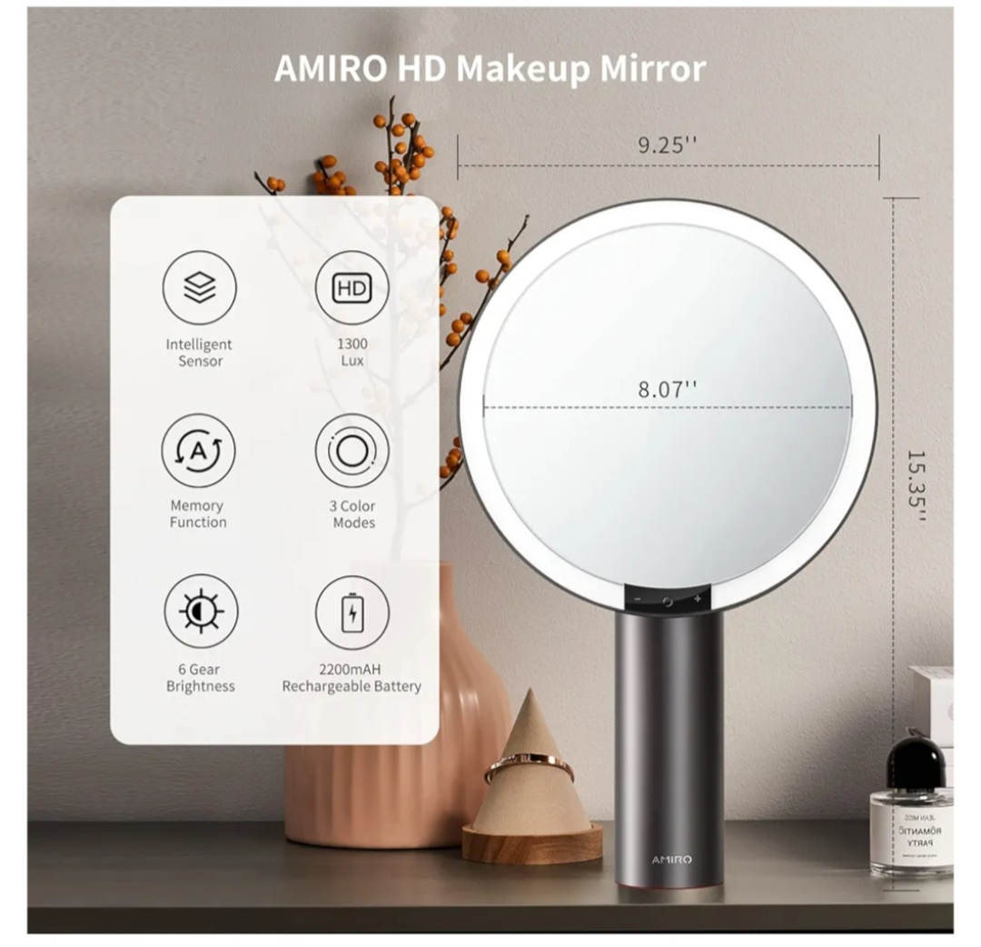 Brand New Amiro Mirror 9" Lighted Makeup Smart Rechargeable image indicator(2)