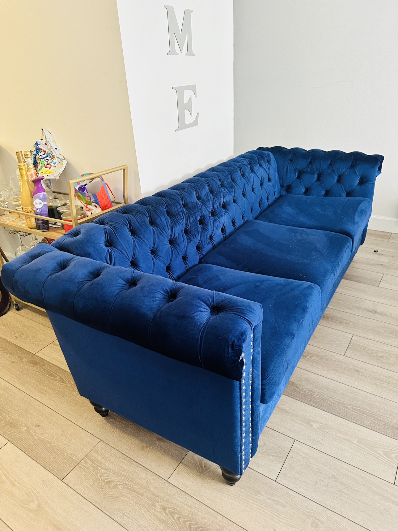 Blue velvet couch