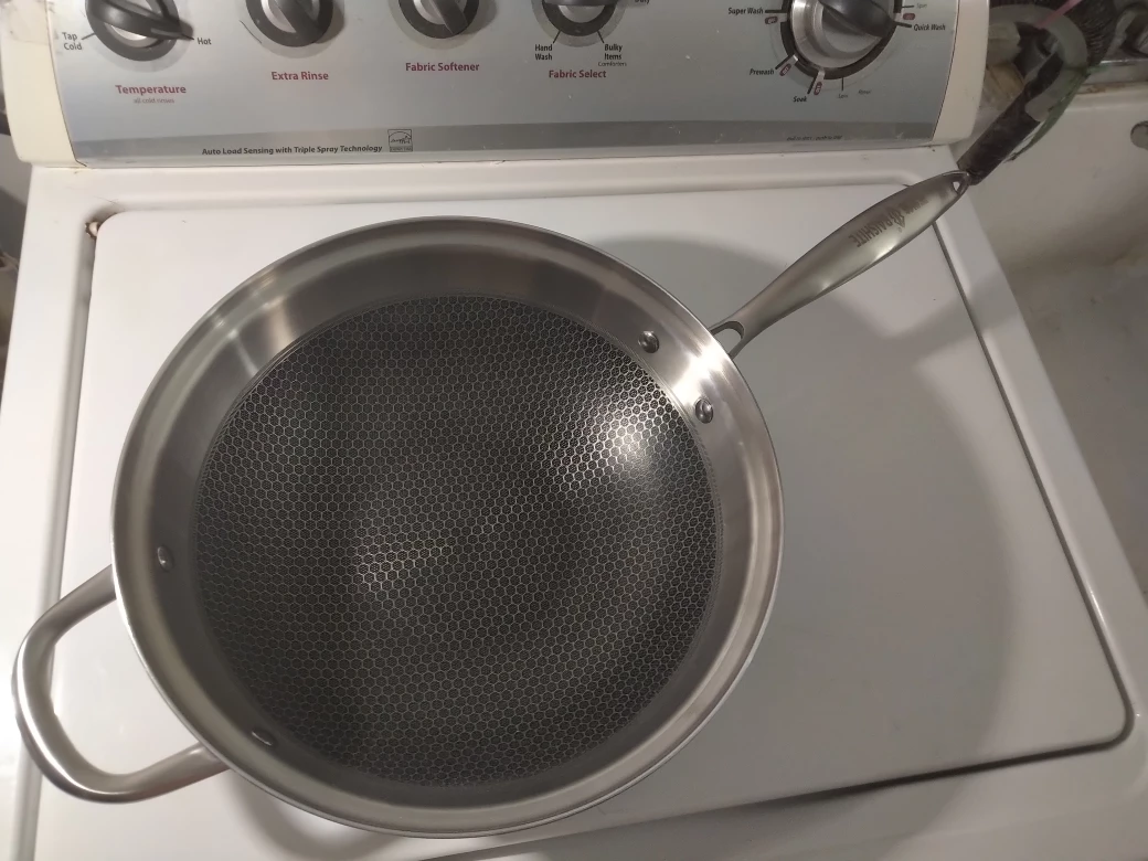 13" stainless steel wok honeycomb hex pattern double handle new thumbnail