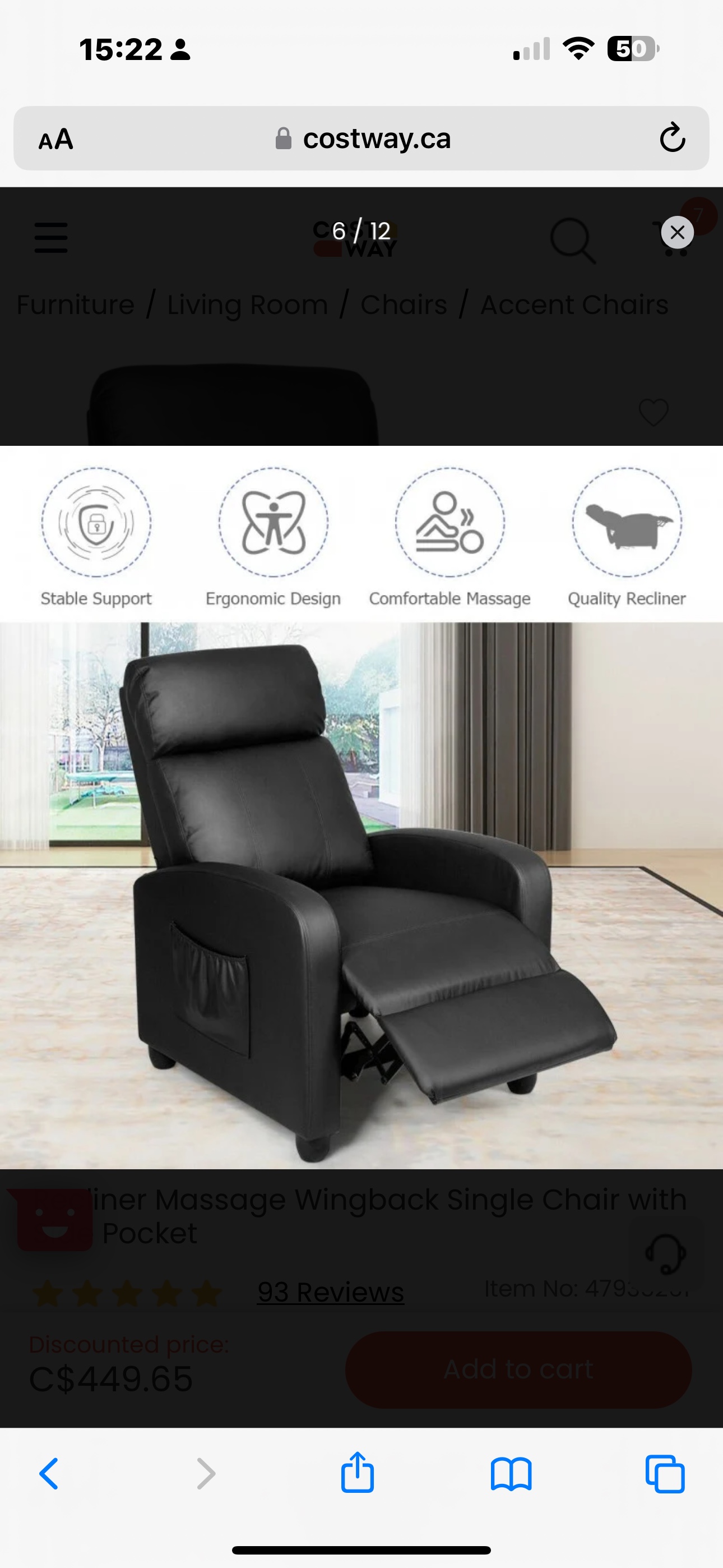 Recliner massage chair with side pocket (dark brown) - photo 4