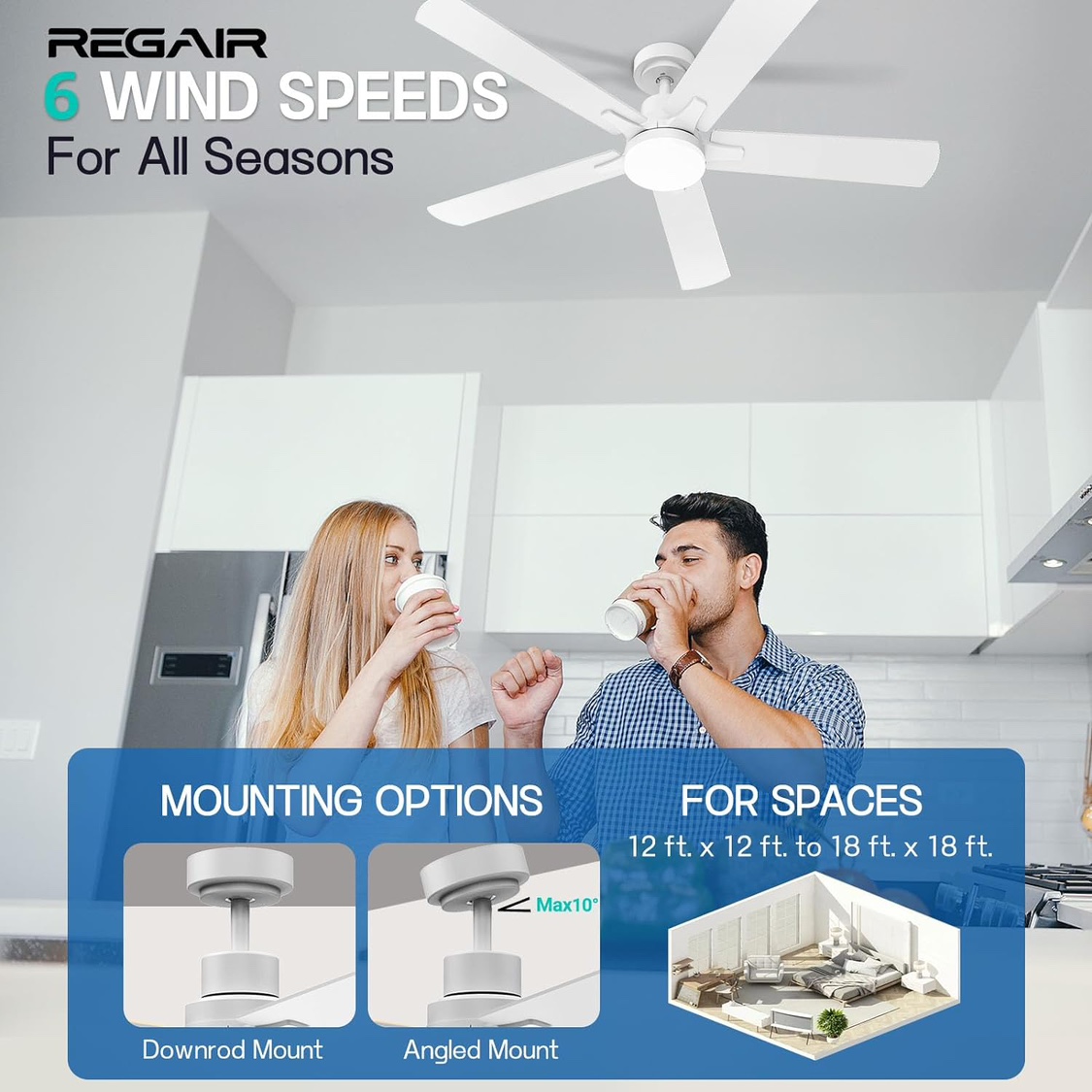 52” Five Blade, Six Speed Ceiling Fan W\ LED Light & Remote - photo 4