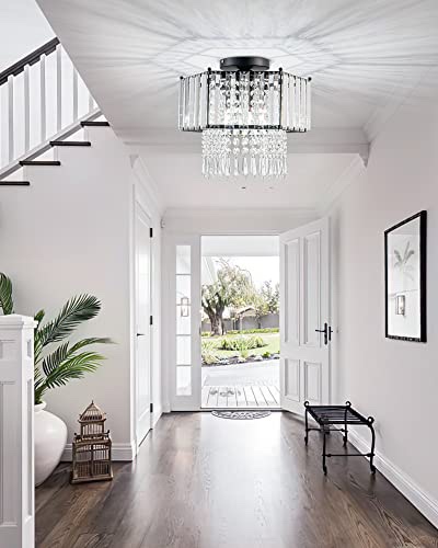Crystal Chandelier black metal frame ceiling light fixture - photo 3