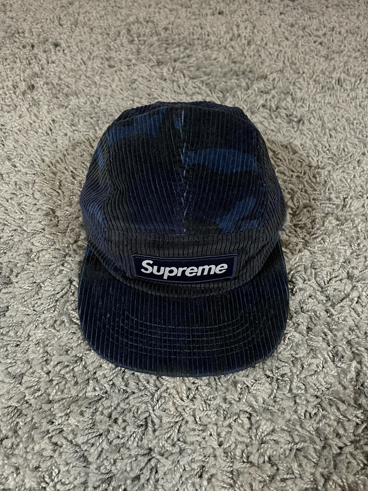 2019FW Supreme Camo Corduroy Camp Cap Hat Navy Blue thumbnail