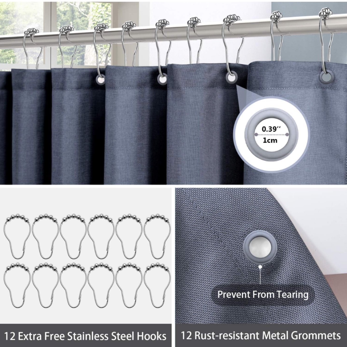 Machine washable linen textured shower curtain image indicator(5)