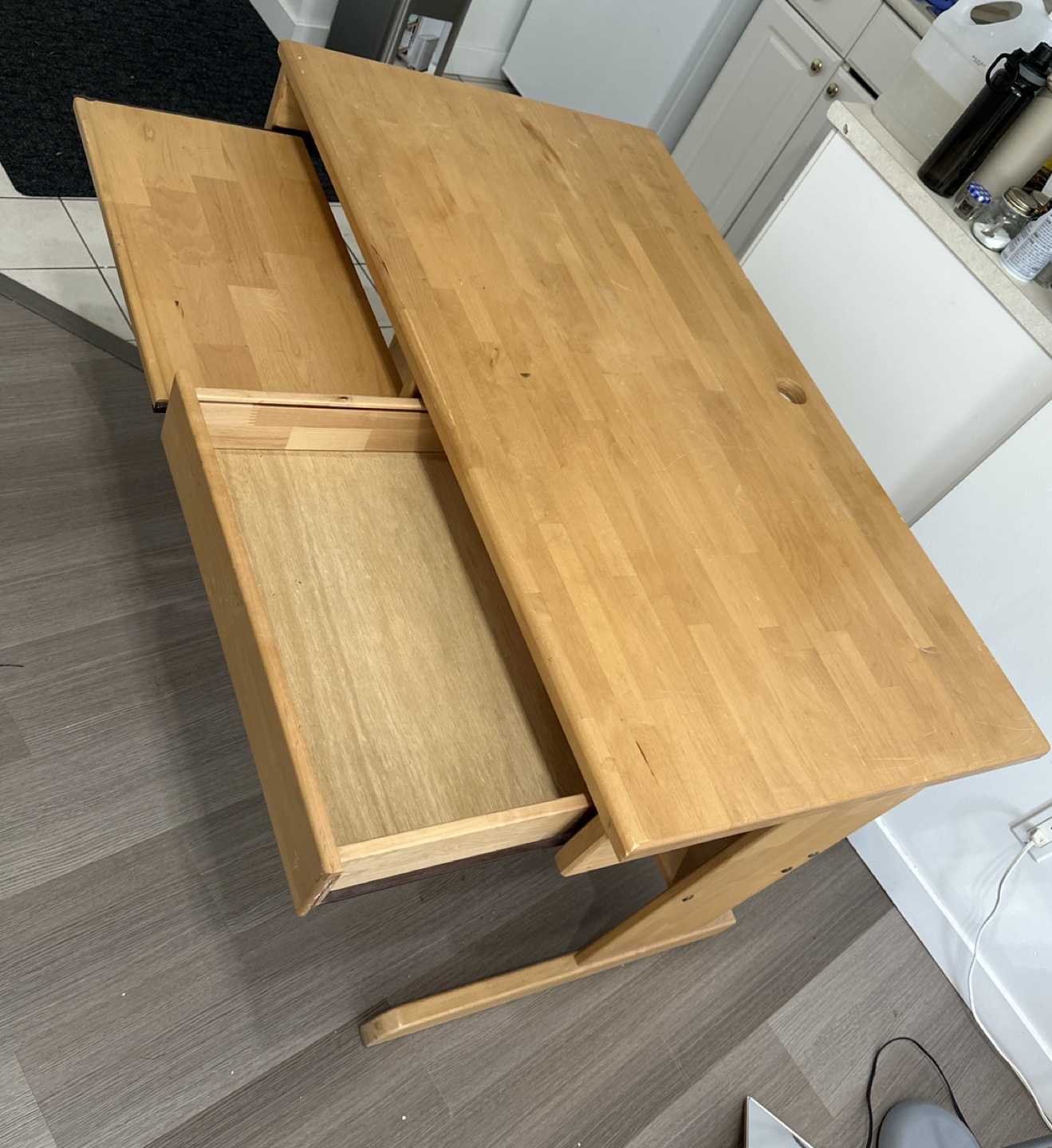 Wooden Desk with Ledge and Drawer - photo 3