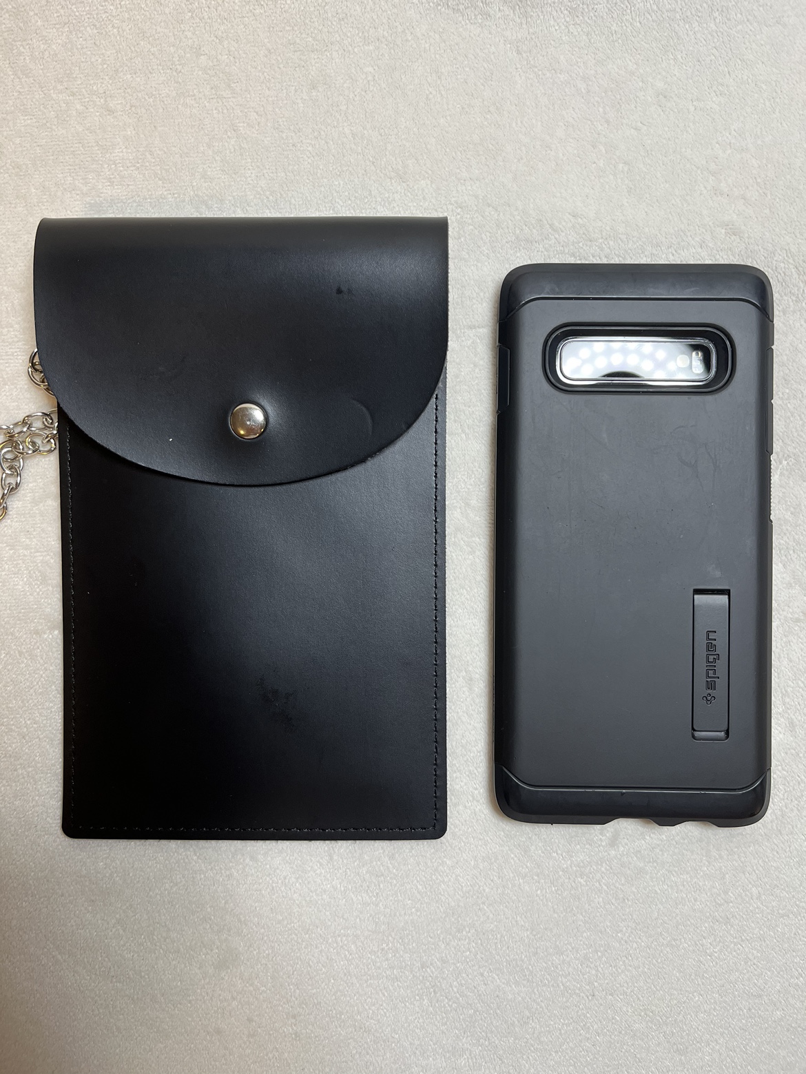 Black Leather Phone Pouch with Chain Strap - photo 3