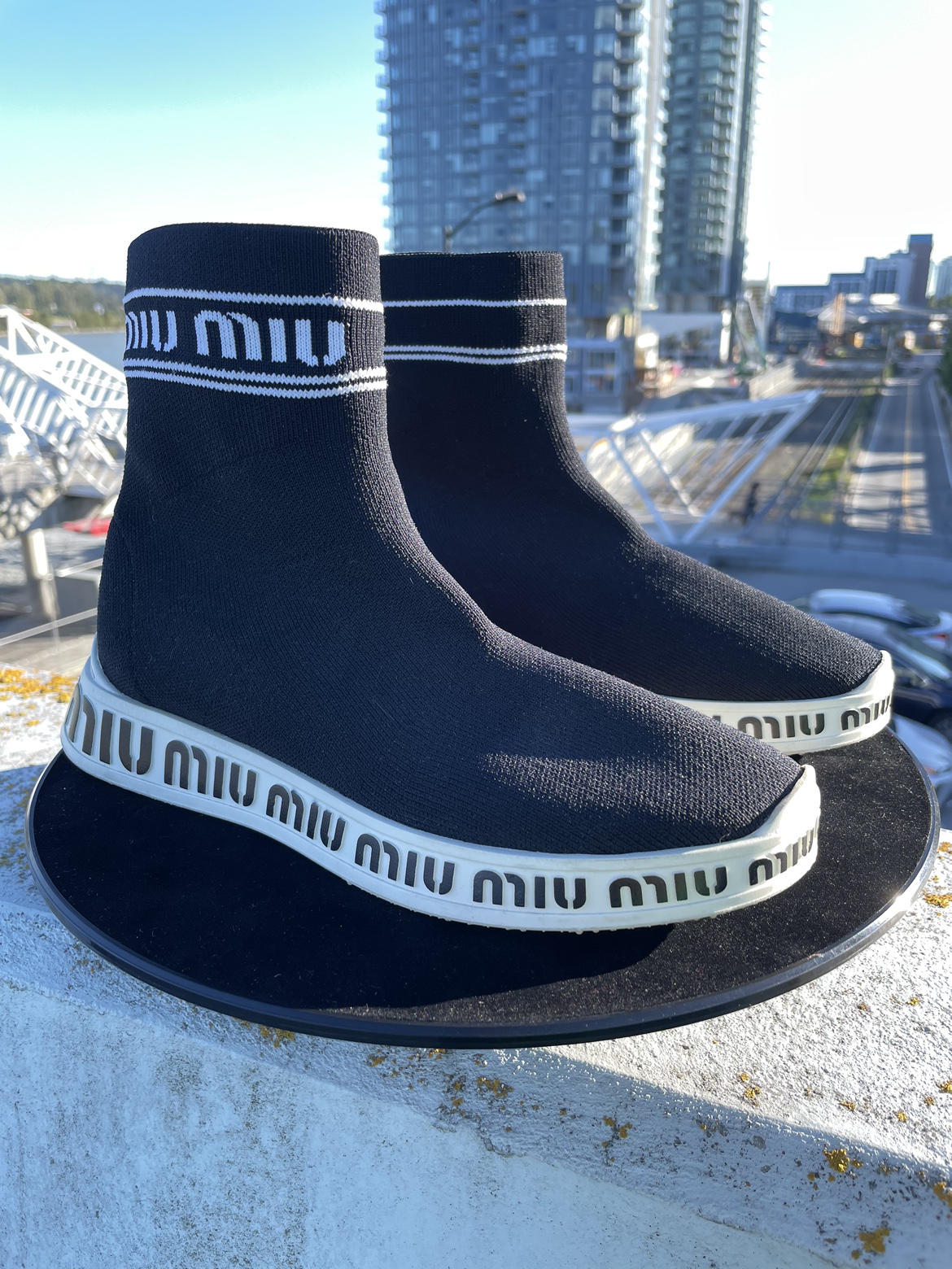 MIU MIU Black Knit Sock Sneakers