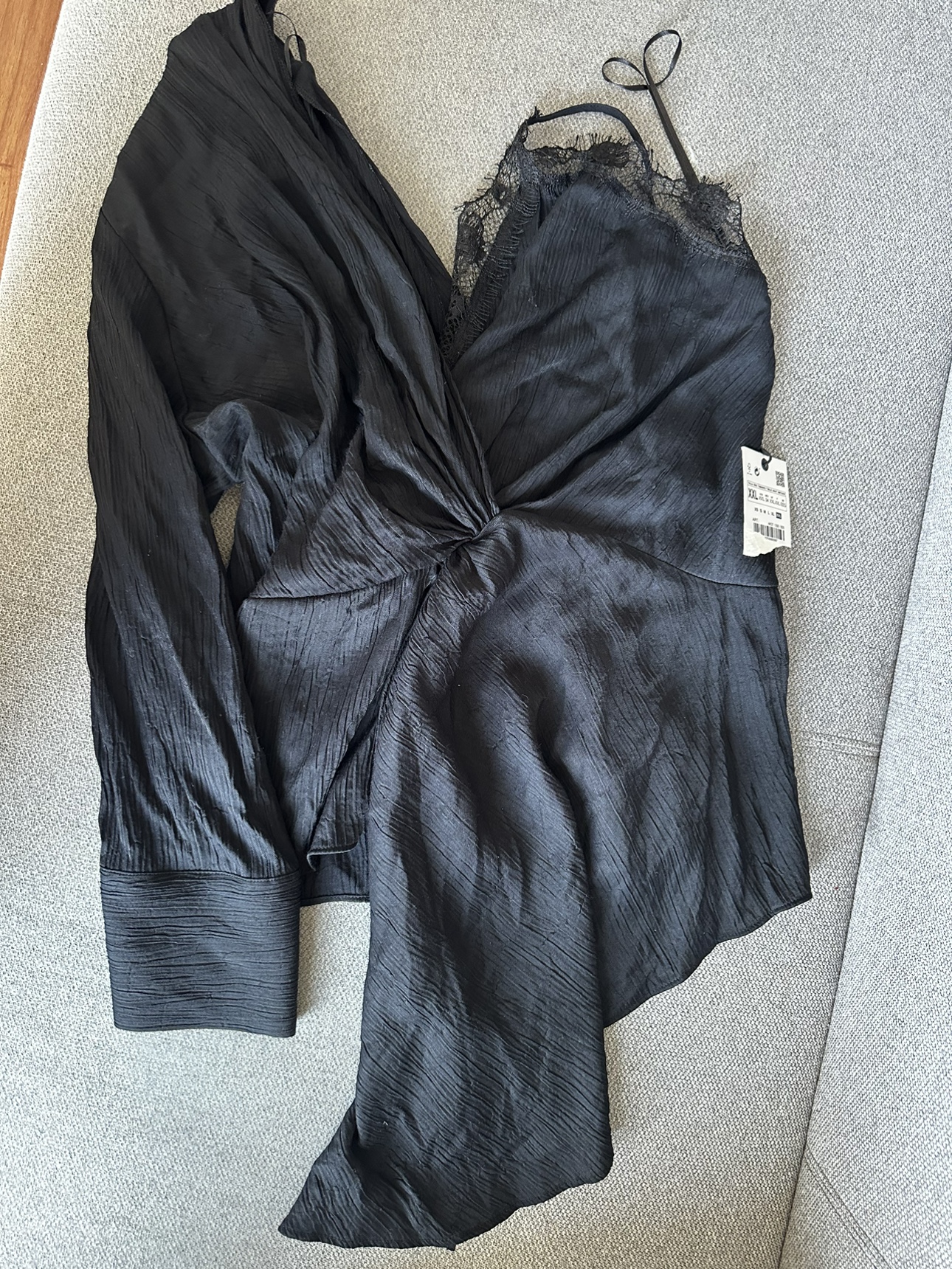 Zara Women Asymmetrical Camisole Top Black Blogger size: XXL - photo 3