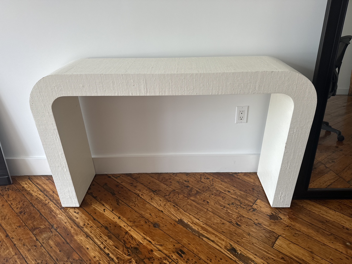 Cb2 Horseshoe Ivory Lacquered Linen Console Table