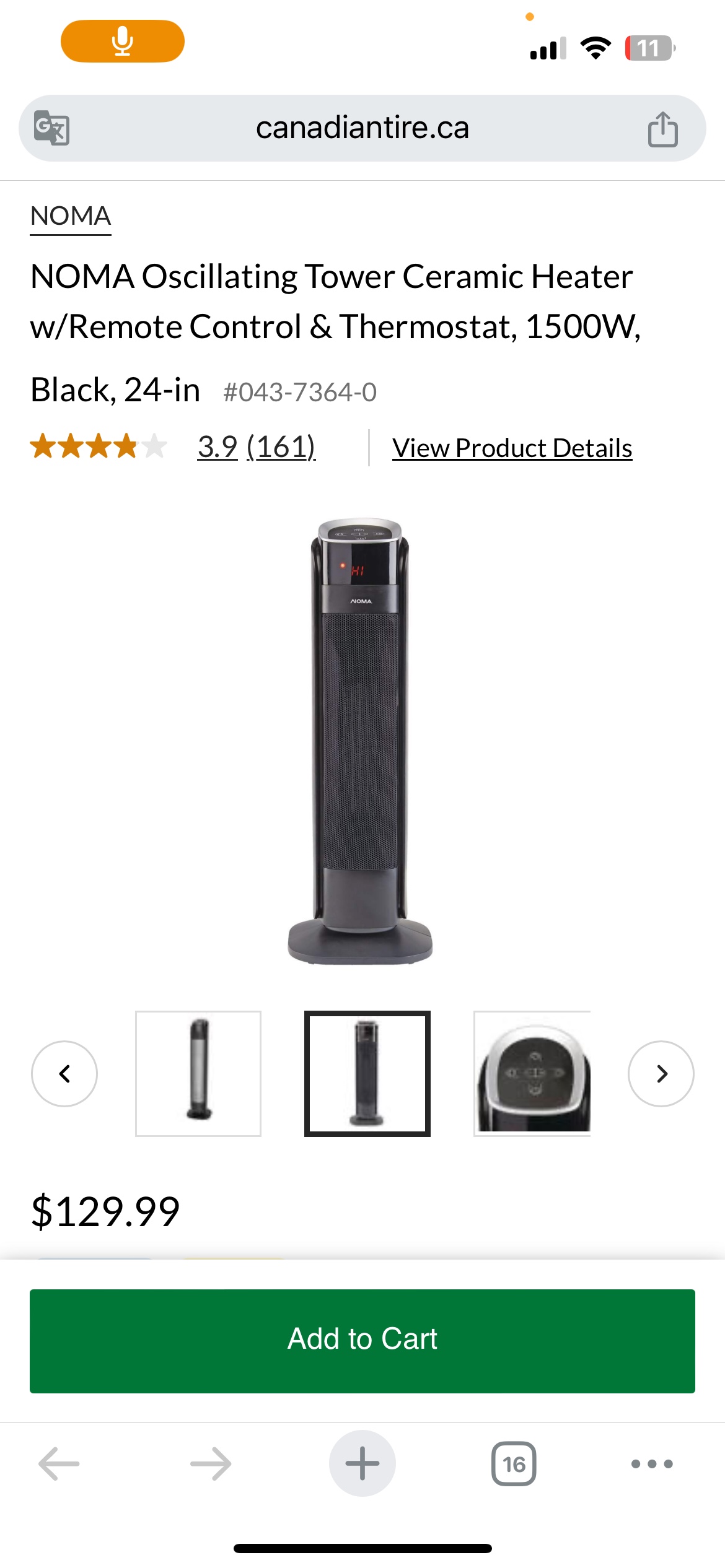 New NOMA Oscillating Tower Ceramic Heater w/Remote Control