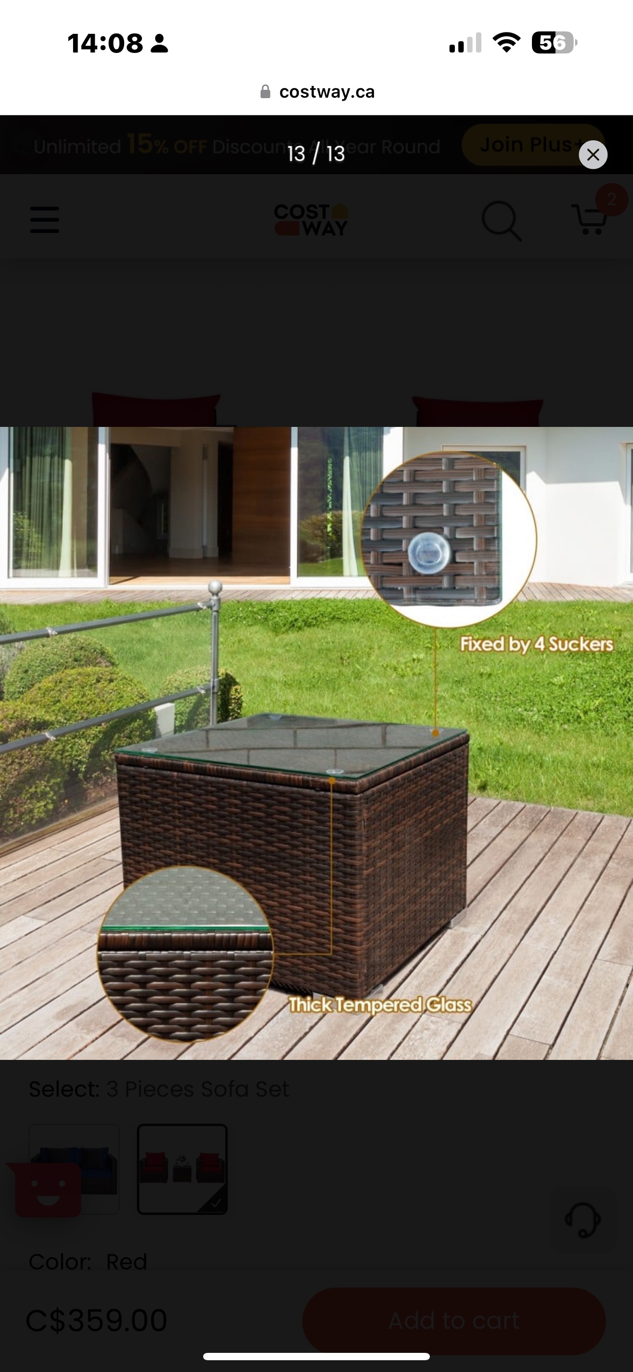 3 PCS patio rattan furniture set with cushions - photo 3