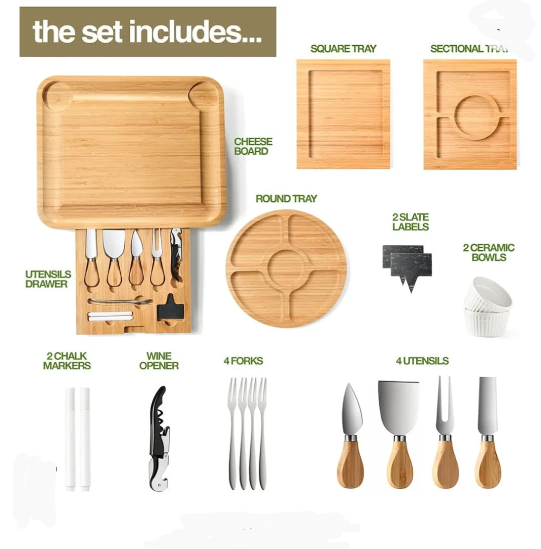 Bamboo Cheese Board & Serving Platter Set - photo 2