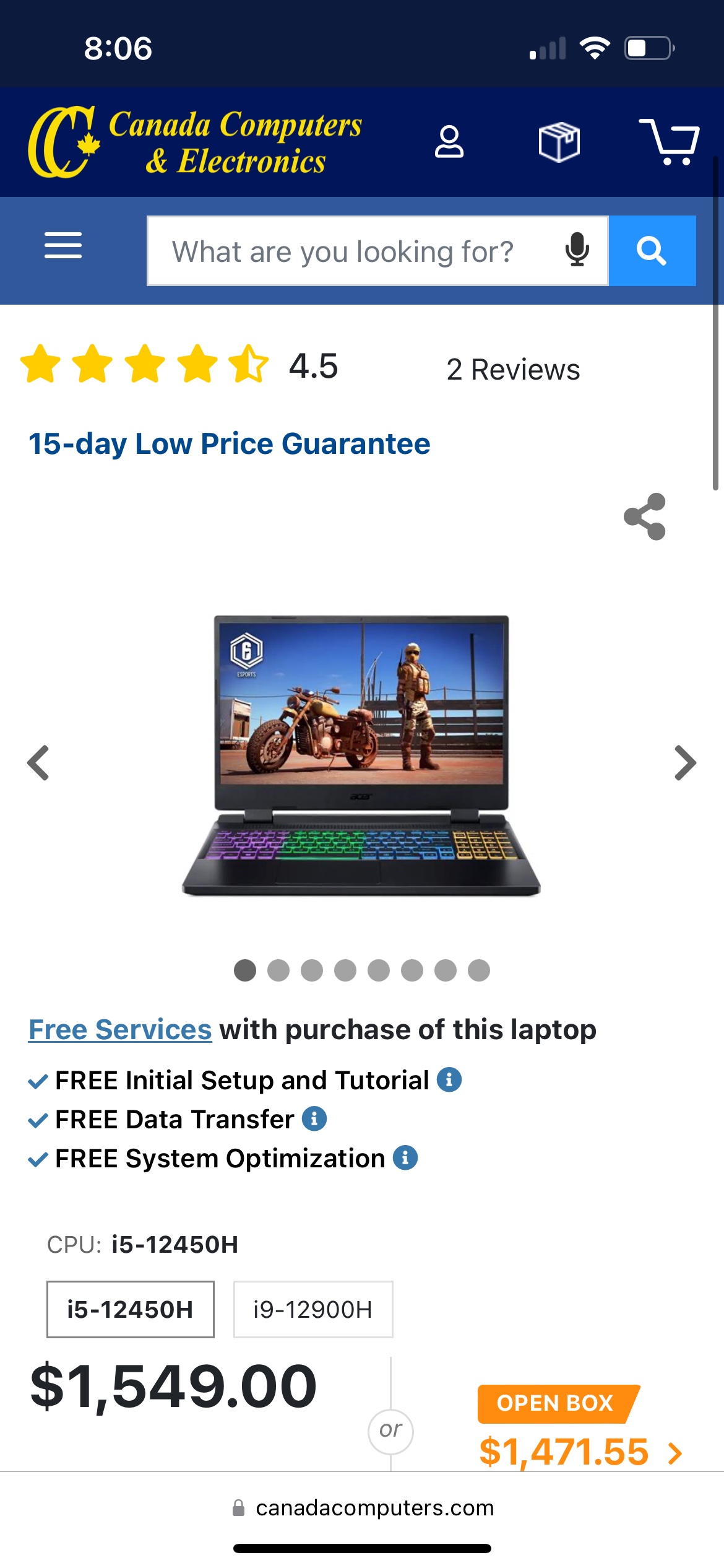 Acer Gaming Laptop (2023) Intel i5-12450H GeForce RTX 4060
