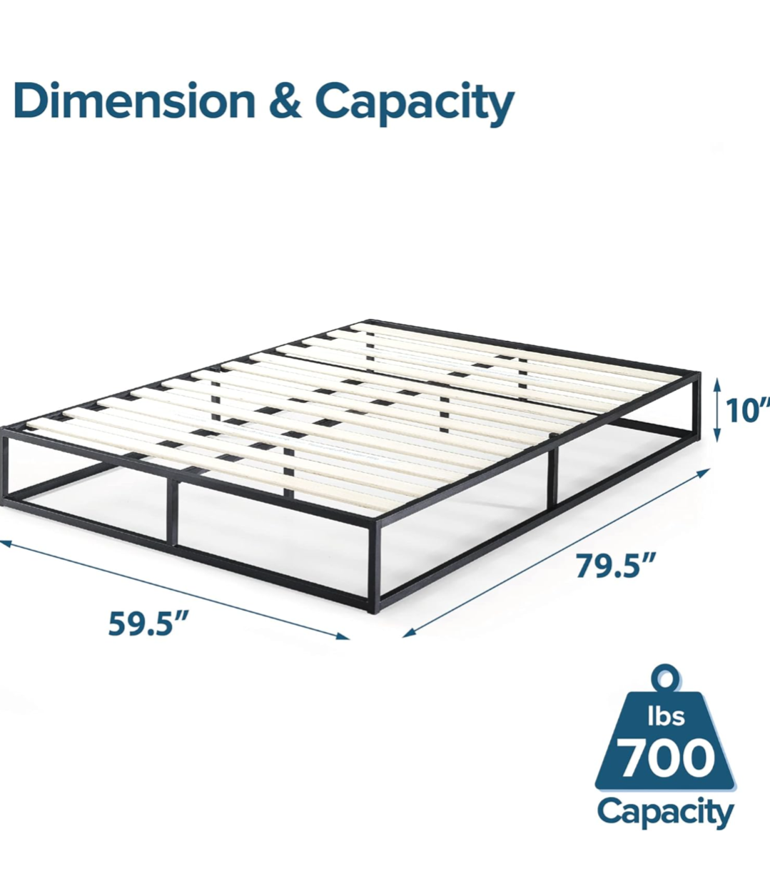 Queen Bed Frame, 10 inch Metal Bed Frame with Wood Slat Support