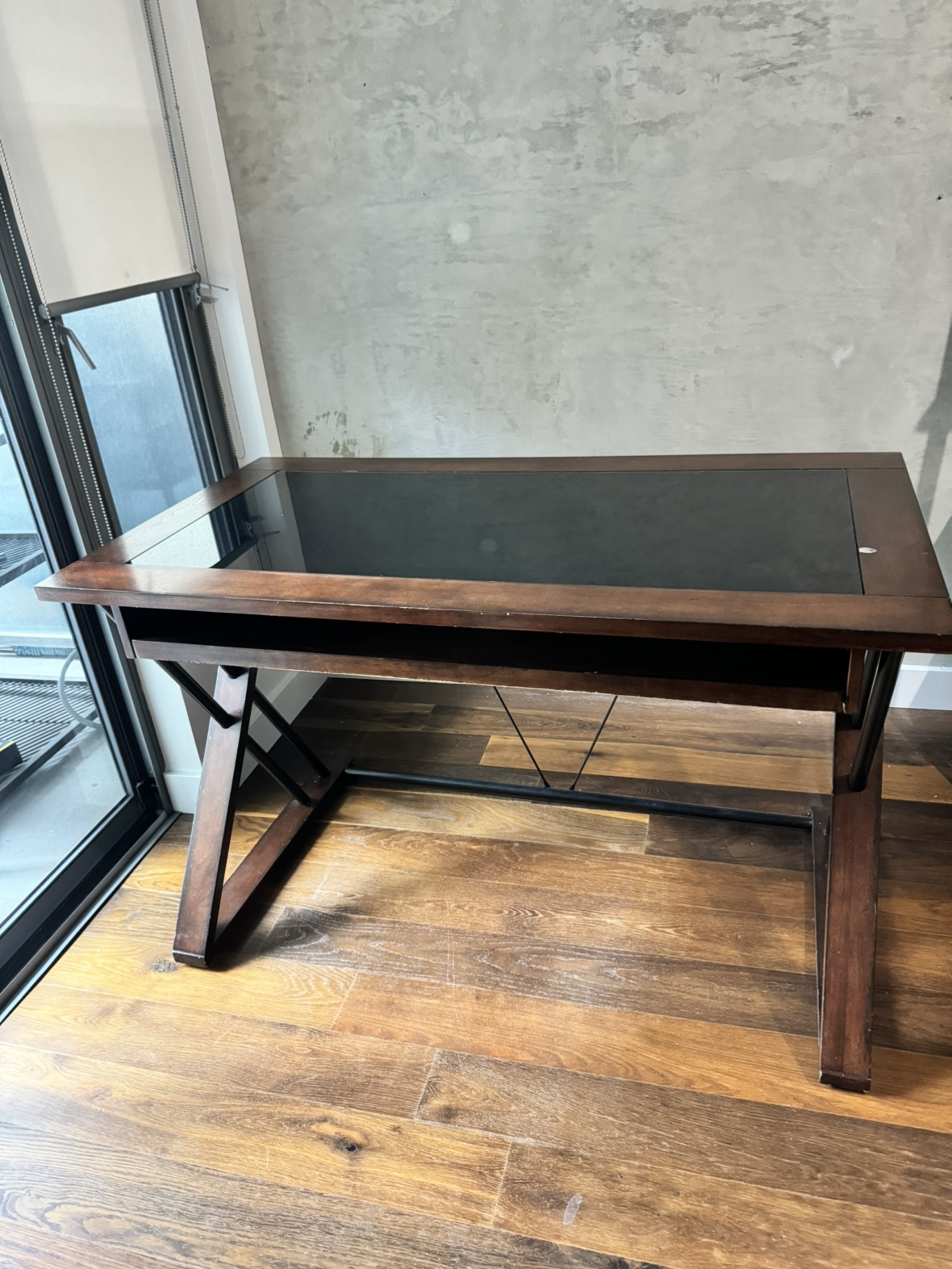 Wood desk - glass counter, with drawer - photo 2