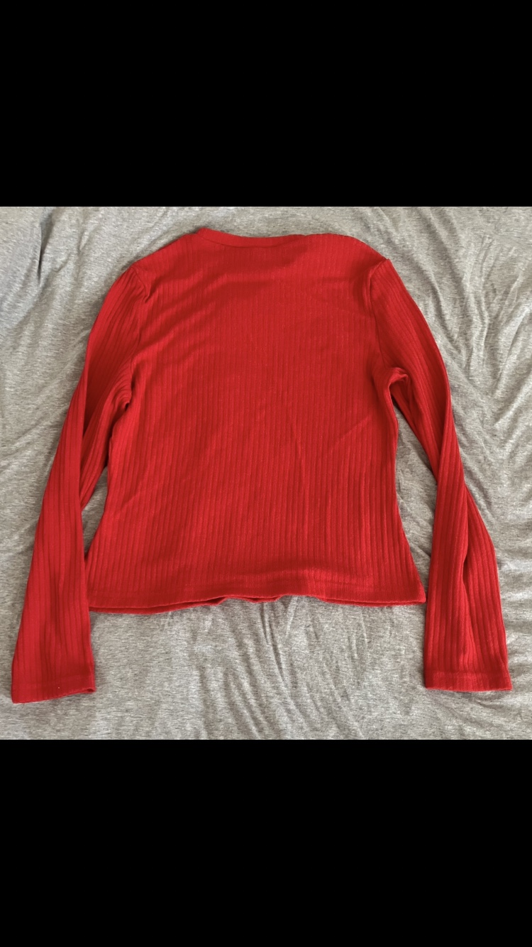 Women’s Red Ribbed Long Sleeved Shein Shirt Size XL 👚🍒❤️🩷🍓 image indicator(5)