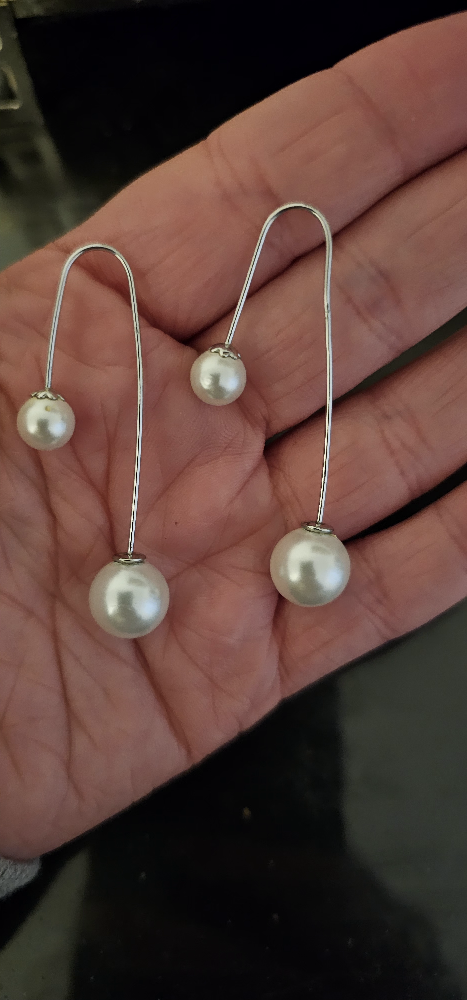 Silver pearl drop earrings thumbnail