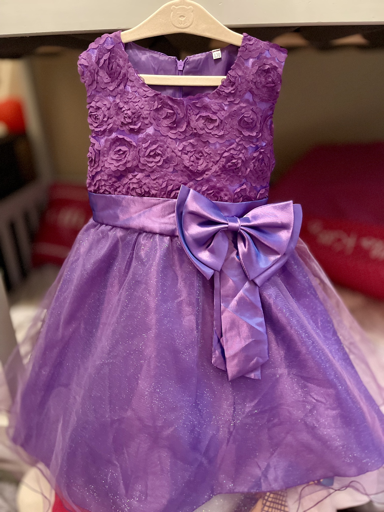 Purple Flower Dress with Glitter Bottom