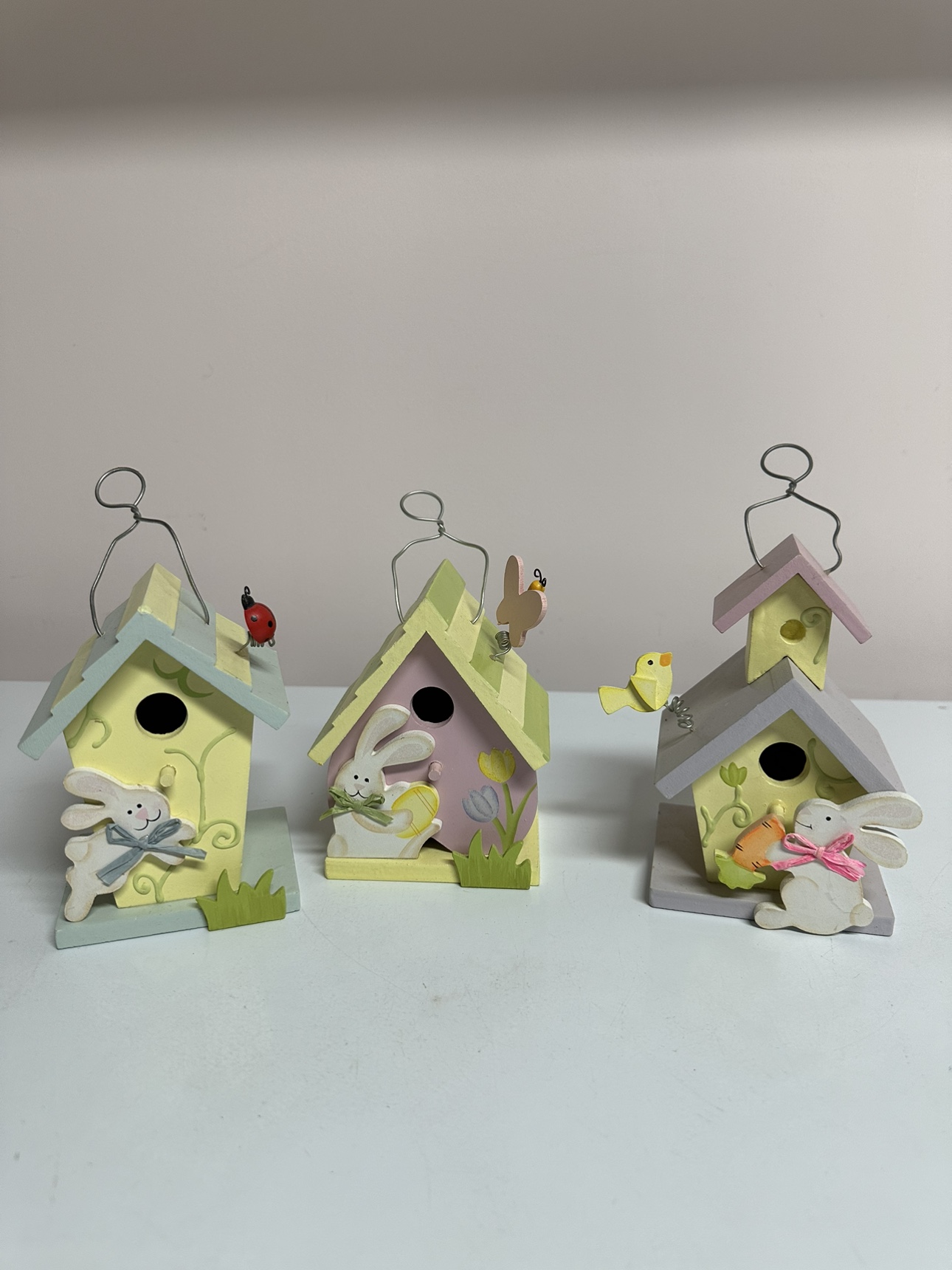 3 Wooden Ornament Bird Houses
