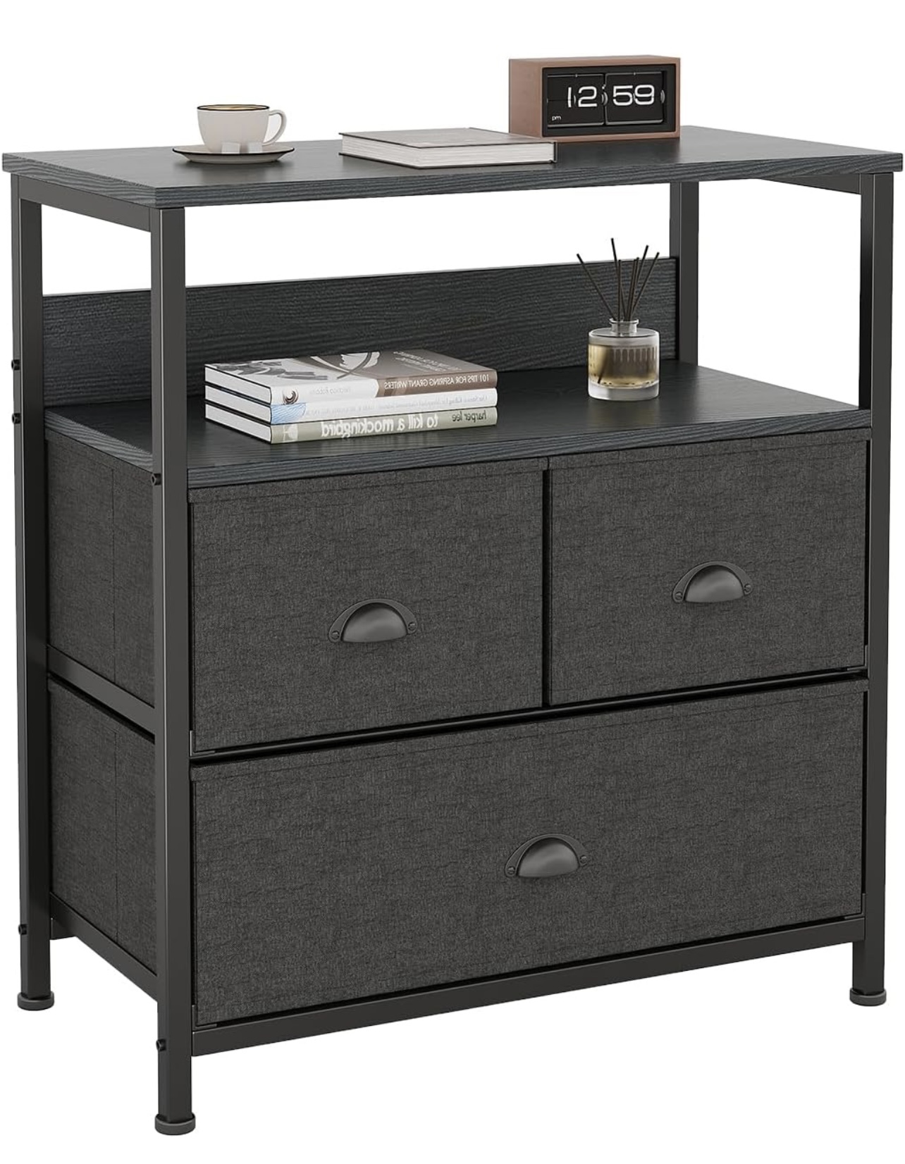 3 Drawer Nightstand-Fabric Drawers-Bedside Table-Furniture thumbnail