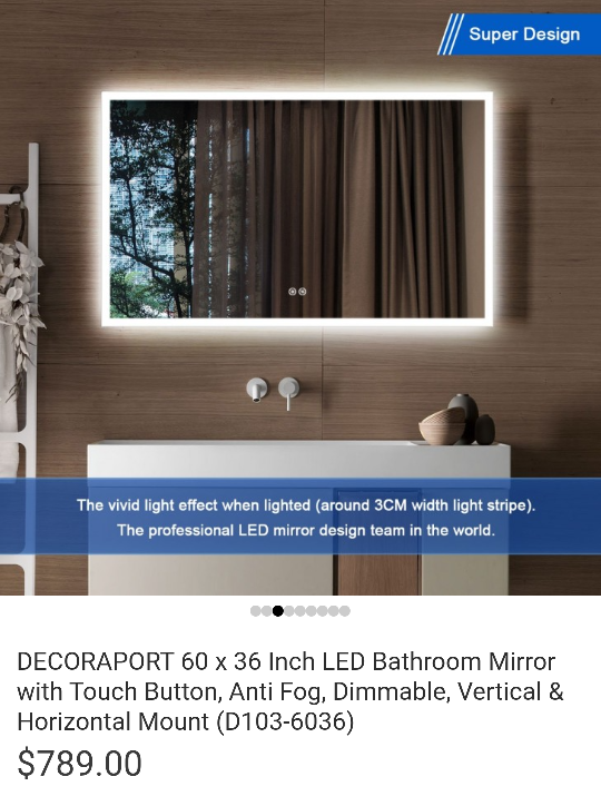 DECORAPORT 60 x 36 Inch LED Bathroom Mirror thumbnail