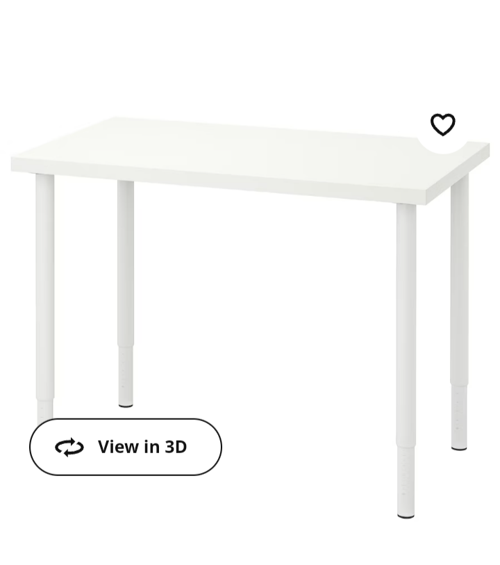 White IKEA table (4 ft x 2 ft) with 4 height adjustable legs