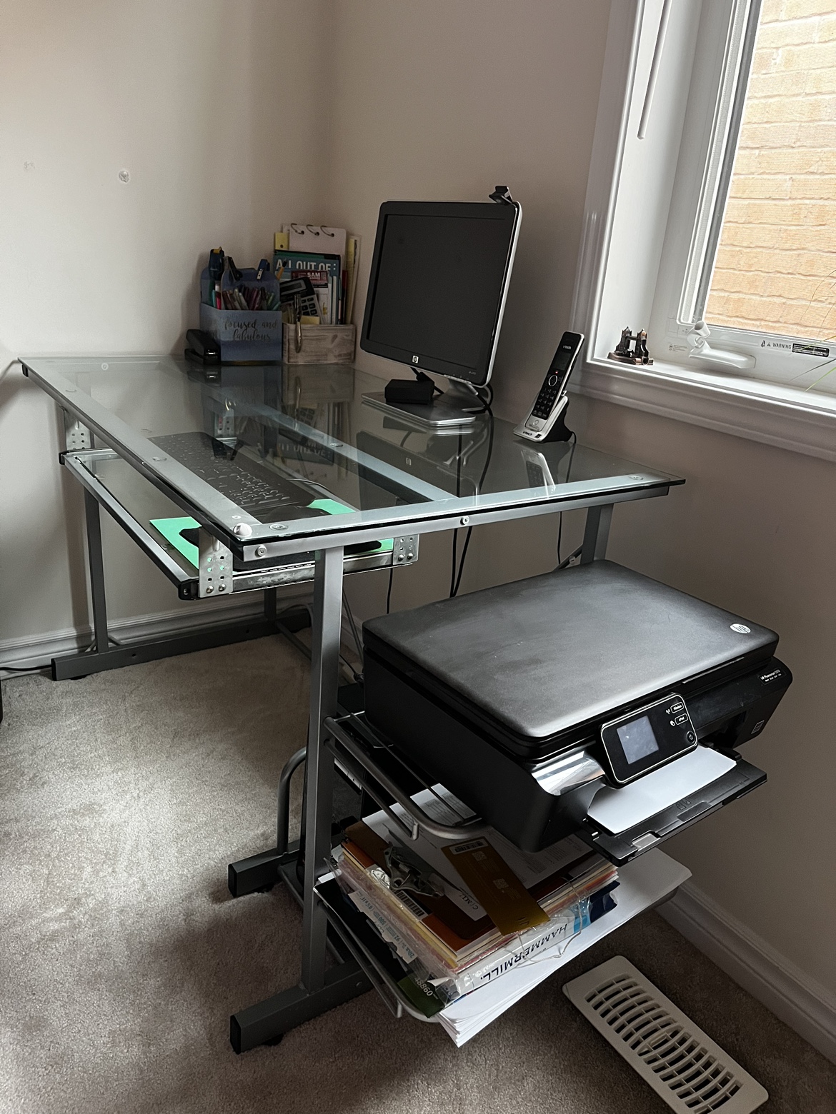 Glass computer desk - like new. thumbnail