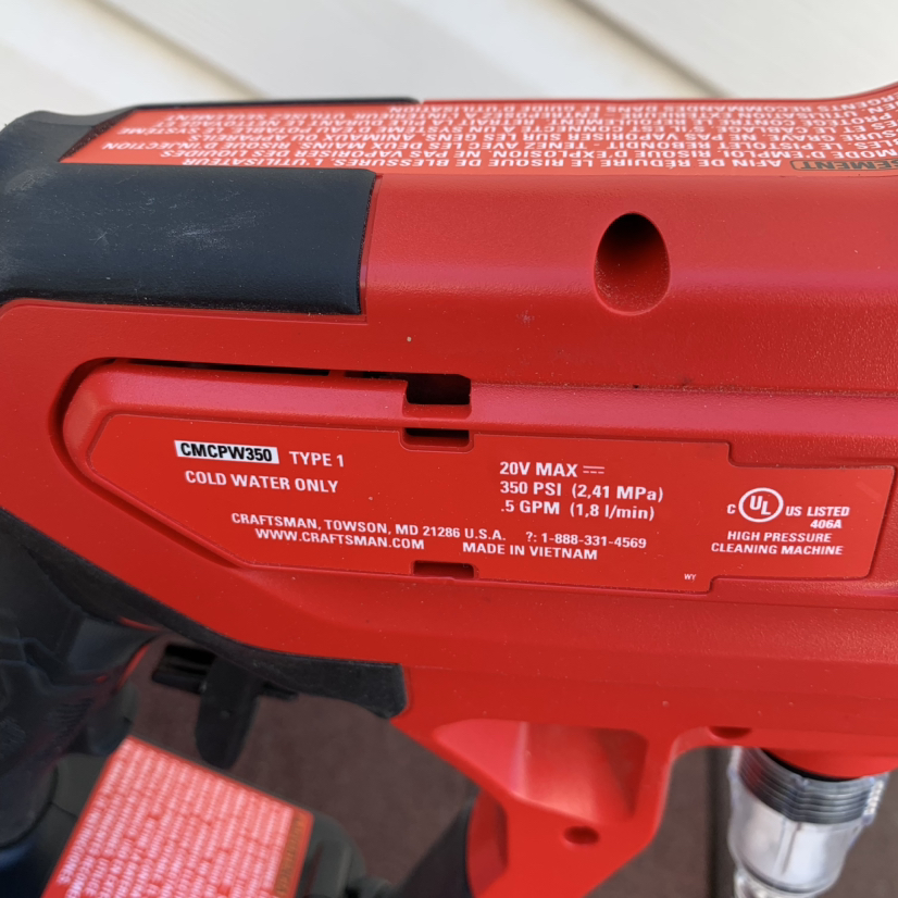 CRAFTSMAN Cordless Pressure Washer Spray Gun,350 Max PSI image indicator(2)