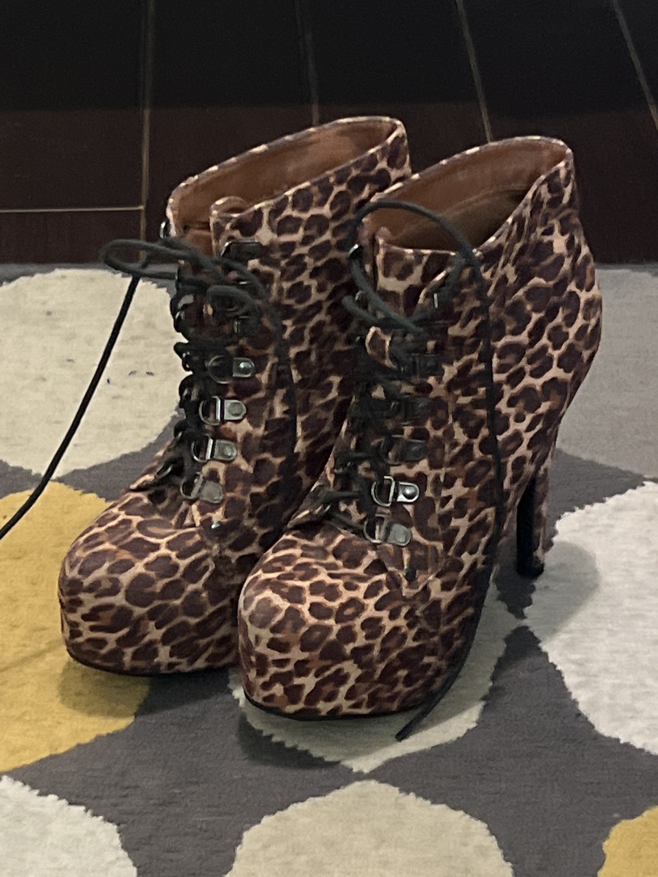 Platform lace up leopard bootie thumbnail