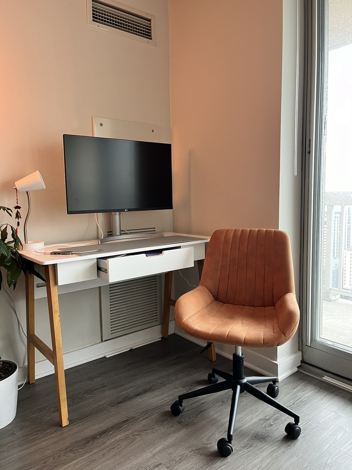 Wooden Mid-Century Computer Desk & Chair