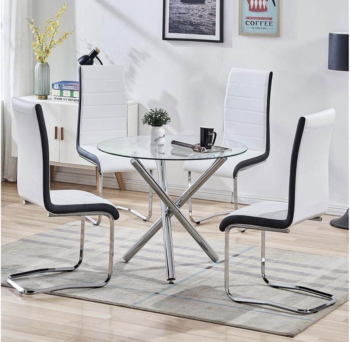 STYLIFING Dining Room Set Round Clear Glass Top Crisscrossing - photo 2