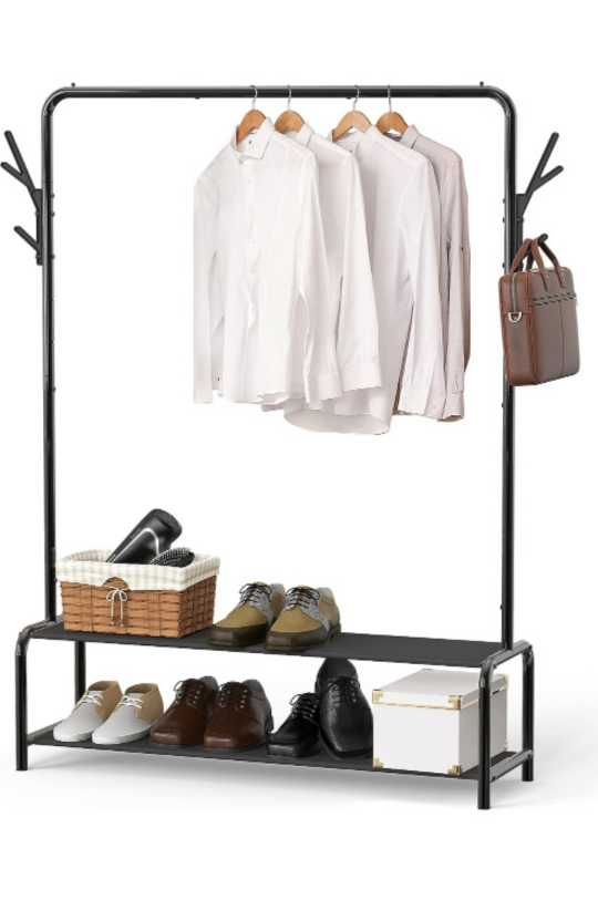 Metal garment rack with storage shelves thumbnail