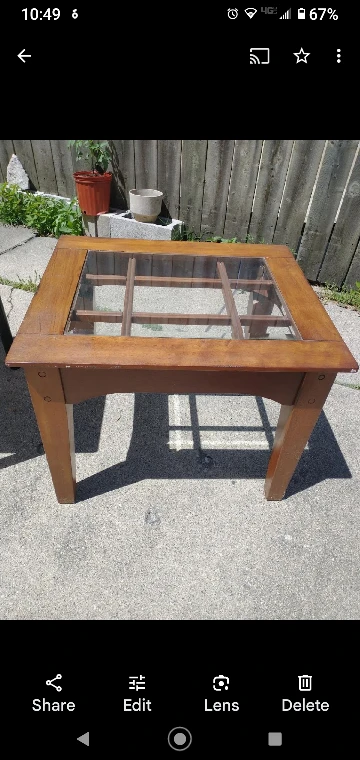 Solid Wood Side Table with Glass Top ⚽