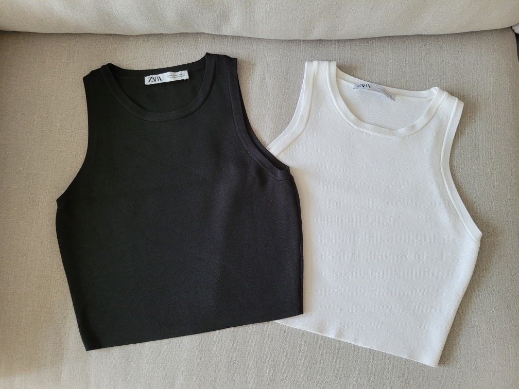 Zara crop top Size M Black & White Final Price thumbnail
