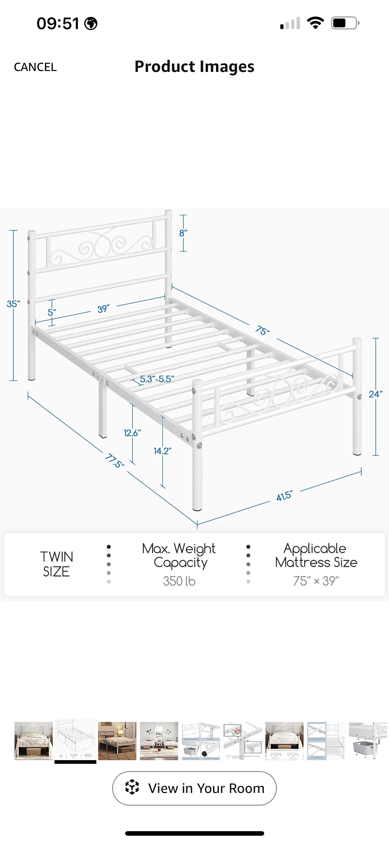 Ikea Yaheetech Metal Bed Twin Size  +  morgedal foam - photo 2