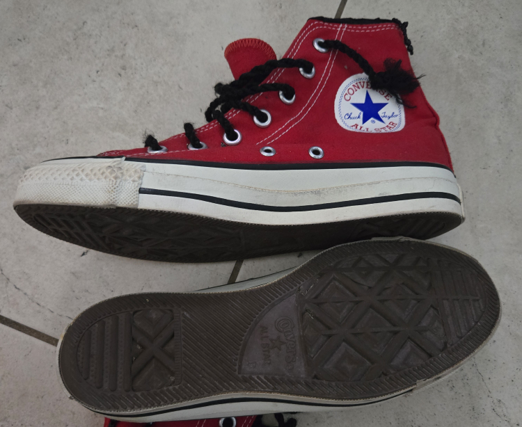 Red Converse One Star Shoes with one-of-a-kind bead work image indicator(3)