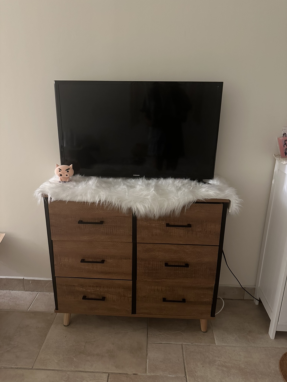 Small wood + fabric dresser storage unit