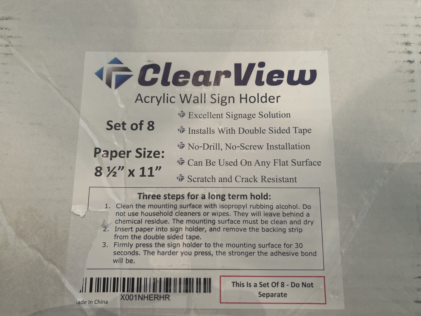 Acrylic Wall Sign Holder (8 Pack)