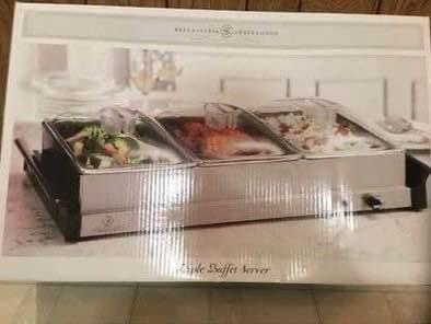 BNIB Large 2.5 quart triple buffet server - up to 20 servings