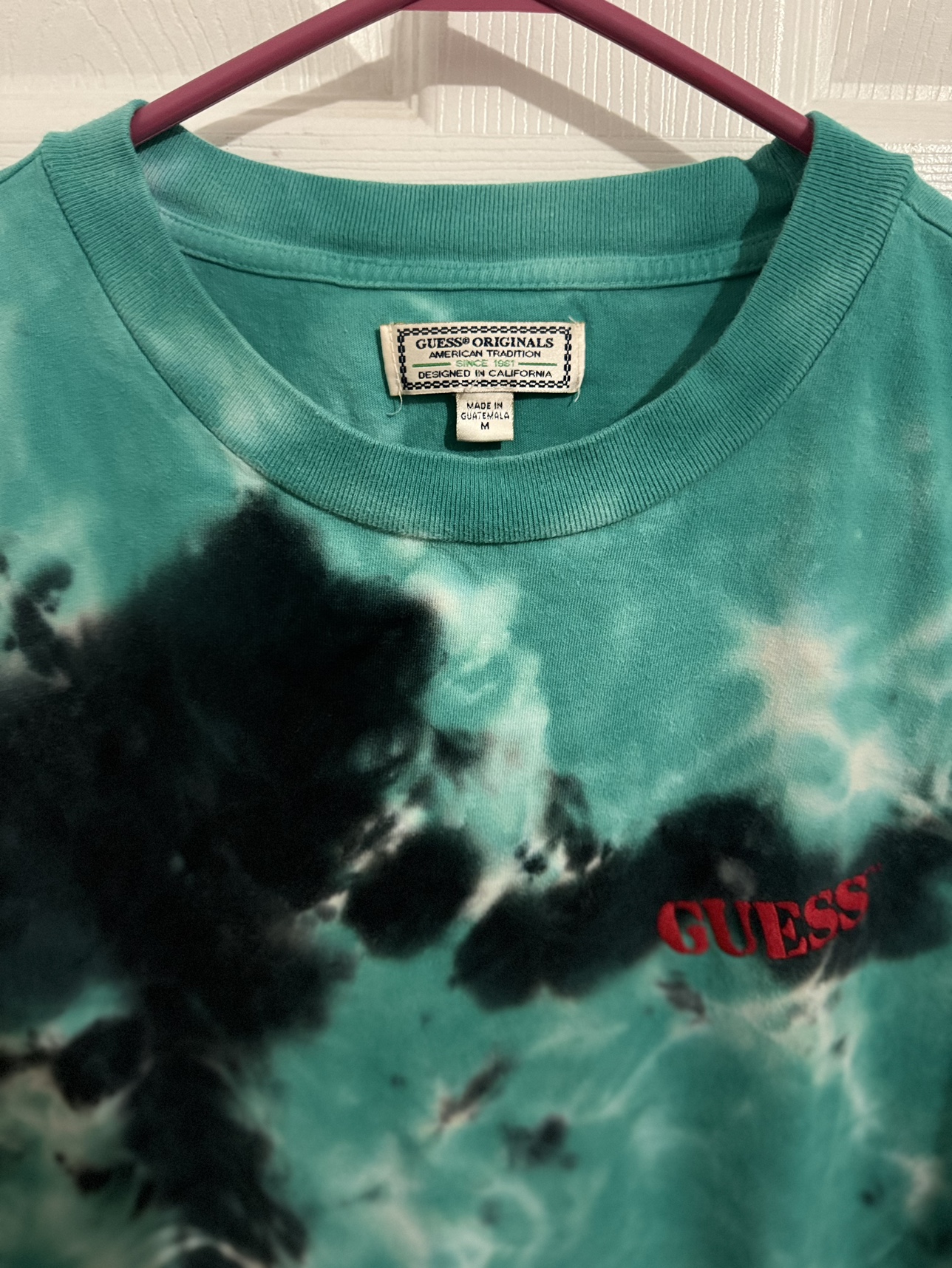 Vintage Guess Tie Dye Aqua Green Flags Logo Rare (Medium) image indicator(2)
