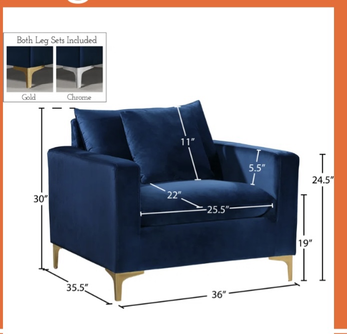 Blue Velvet Sofa and Loveseat Set - photo 3