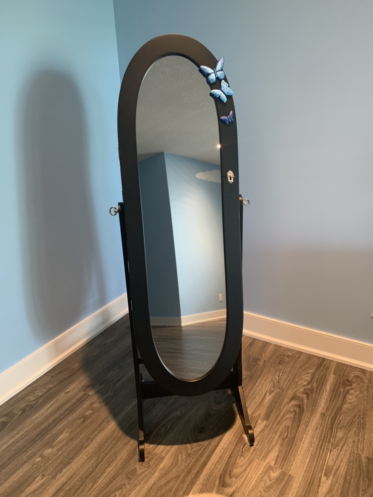 Oval Wooden Mirror with Jewelry Storage thumbnail